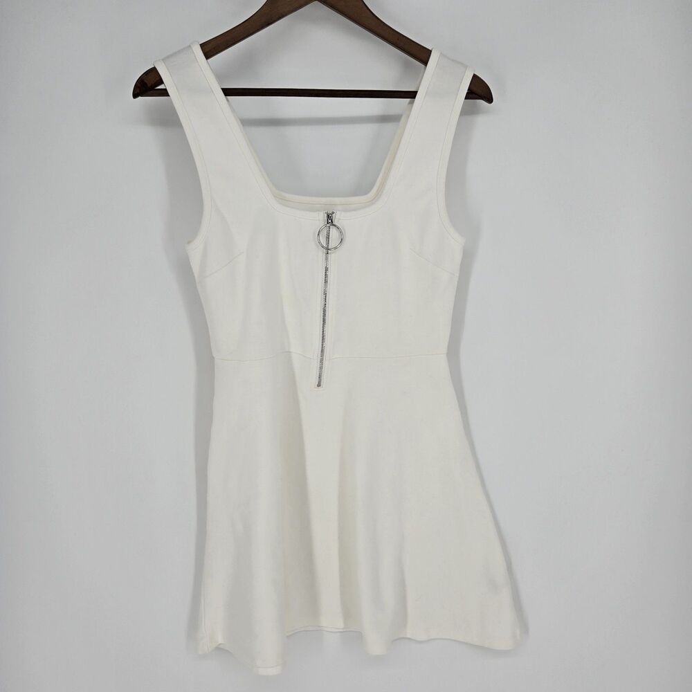 Avec Les Filles White Zip Front Fit & Flare Mini Dress Small
